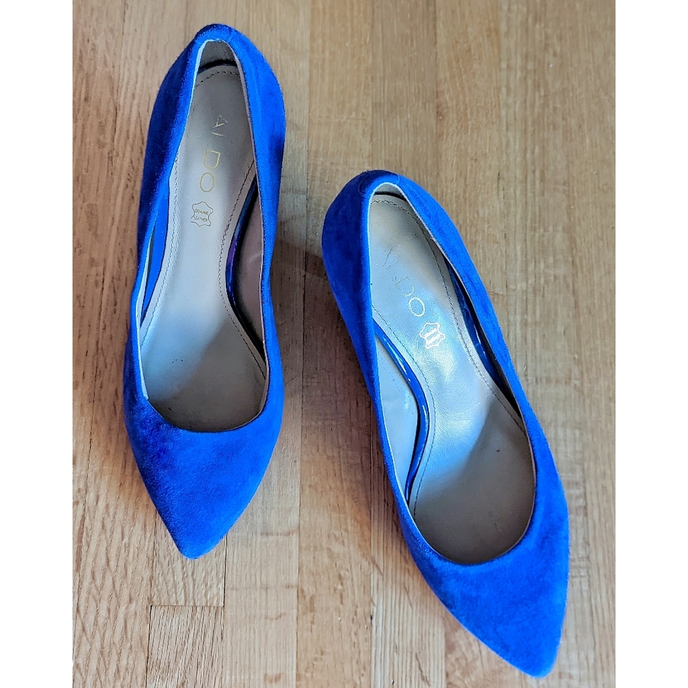 Blue suede heels